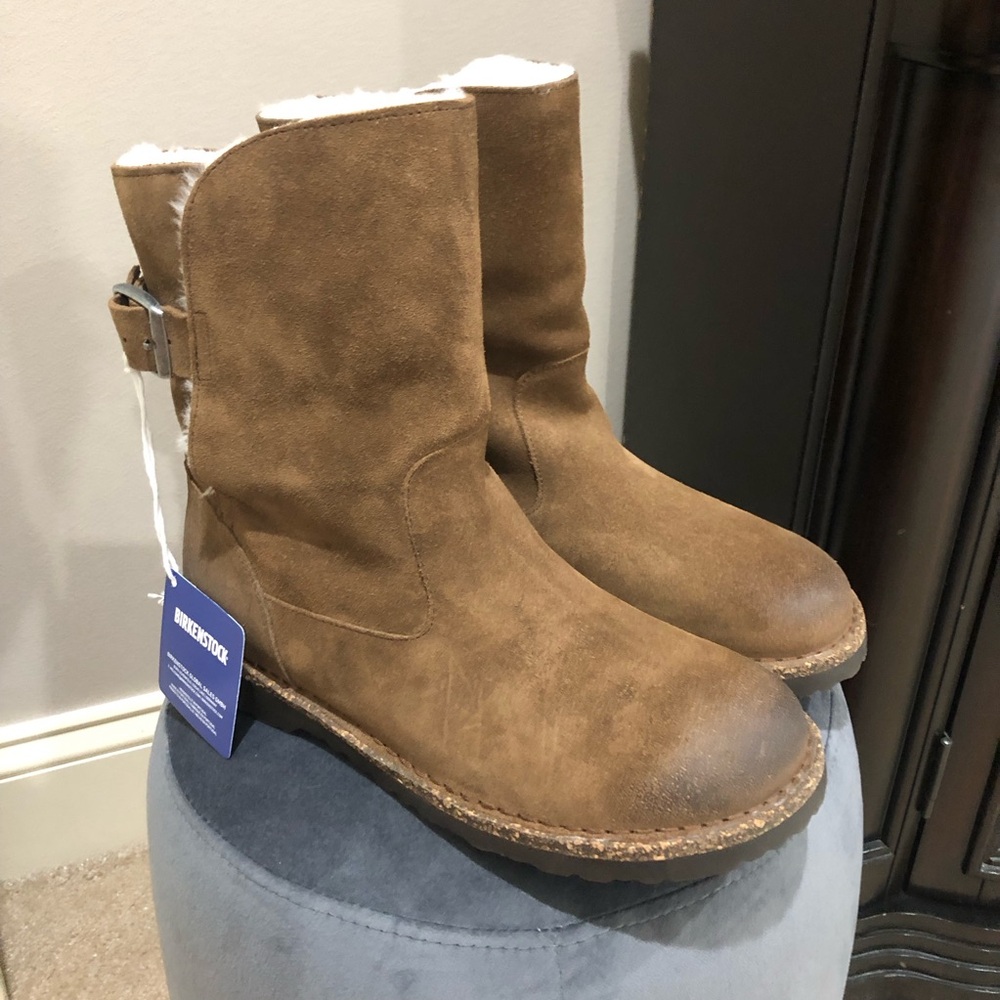 Birkenstock Tan Suede Shearling-Lined Ankle Boots